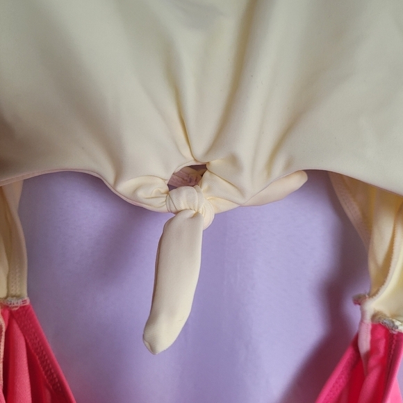 OP Ocean Pacific Cutout One Piece Swimsuit Size L Yellow Pink - Picture 2 of 11